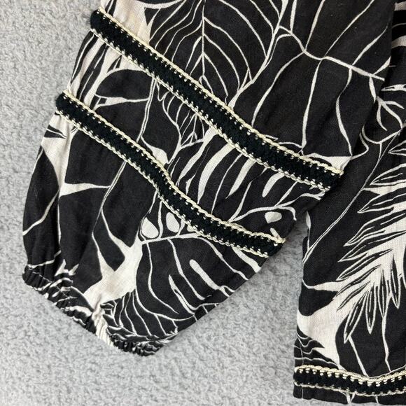 Cynthia Rowley 100% Linen Top Large Boho Natural Tropical Floral Off Shoulder - Picture 7 of 10